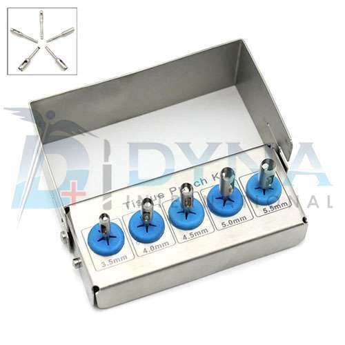 Dental Long Tissue Punch Kit 5 Pcs Implant Surgical Instruments for Oral Surgery and Implant Dentistry